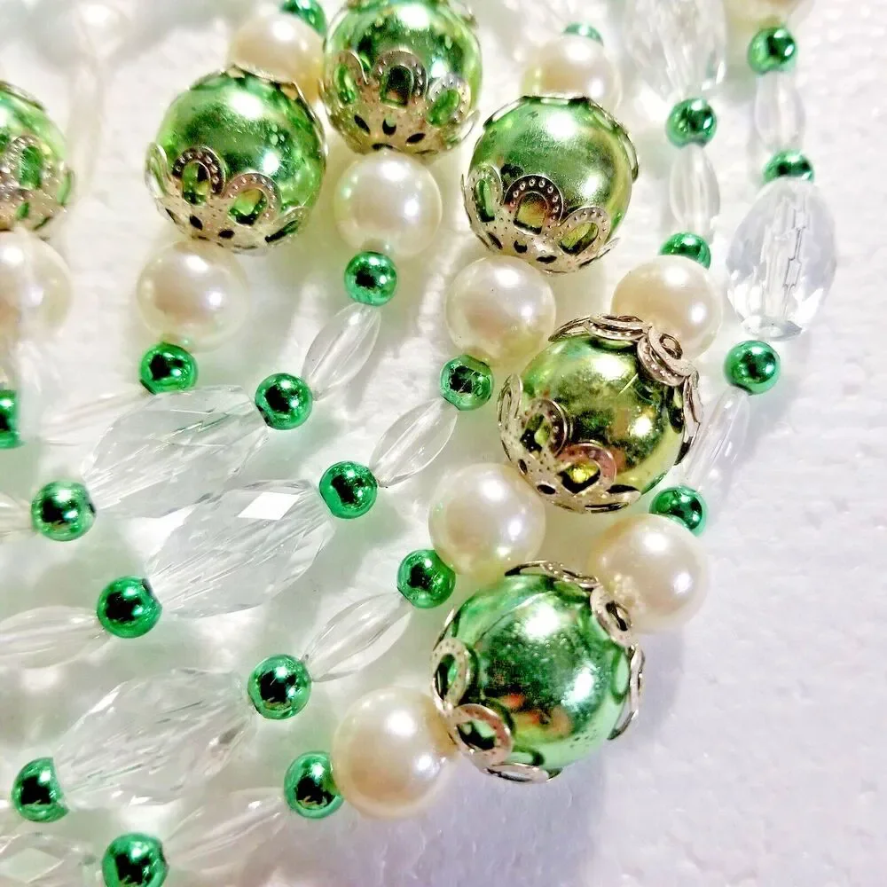 Jewel & Beaded Garland Faux Pearls Green & Clear Beads Elegant Any Occasion